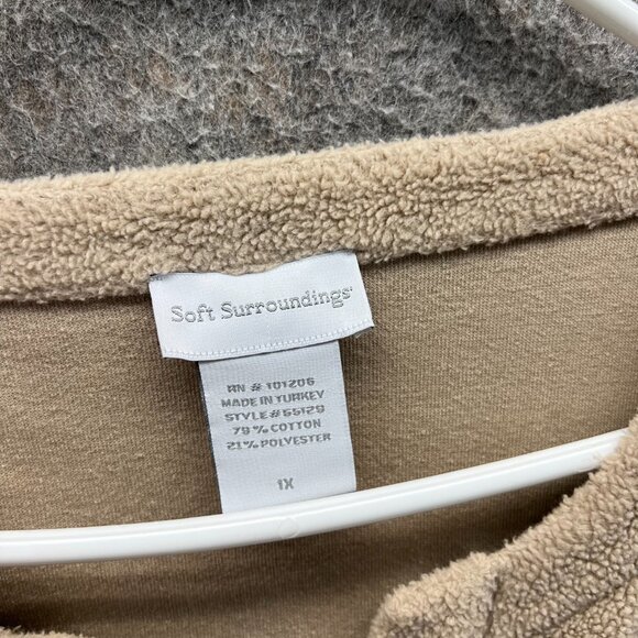 Soft Surroundings Sweater Women 1X Beige Sherpa Fleece Split Neck Pullover - Picture 6 of 10